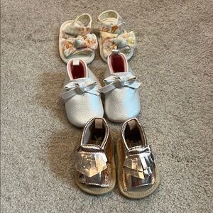 Stylish Kids Shoes Set - 0-3 Months White, Gold, Floral